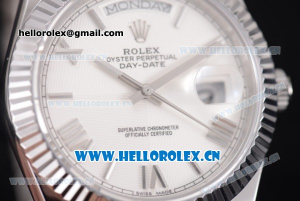 Rolex Day Date II Clone Rolex 3255 Automatic Stainless Steel Case/Bracelet with White Dial and Stick Markers (BP) - Click Image to Close